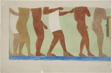 Pintura de parte de um mural (sacrifício humano) Quadra de Bolas do Templo Superior 