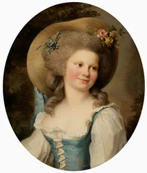 Madame Dugazon 1755-1821 como Babet na Comédia Blaise e Babet, ou na Suíte de Três Fazendeiros.
