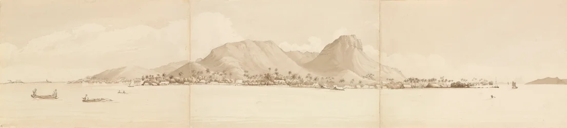 Panorama de Raiatea, 1 de setembro de 1849. Tahaa à direita [Ilhas da Sociedade]