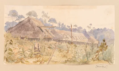 Álbum de recortes da aldeia da tribo Stang das Índias Ocidentais, da América do Norte e de Bornéu