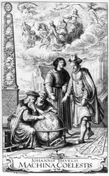 Frontispício de Machina Coelestis por Johannes Hevelius, gravado por Jeremias Falck, 1673