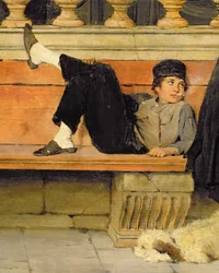 St. Marks, Veneza, detalhe de um menino fumando óleo sobre tela detalhe de 100405