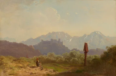Parte perto de Salzburgo com vista para a Fortaleza de Hohensalzburg e a torre Untersberg atrás dela