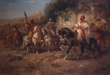 Cavaleiros árabes por uma fonte