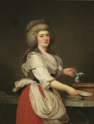 Adelaide Augie (ou Auguier), femme de chambre de la reine en laitiere au Trianon - Madame Adelaide Aughie, amiga da Rainha Maria Antonieta, como leiteira em Trianon, de Wertmuller, Adolf Ulrik (1751-1811). Óleo sobre tela