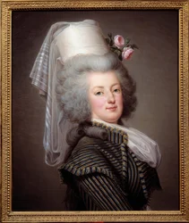 Retrato de Maria Antonieta de Lorraine-Habsburg, rainha da França (1755-1793), em vestido amazônico - Pintura do sueco Adolf Ulrich Wertmuller (1751 - 1811)