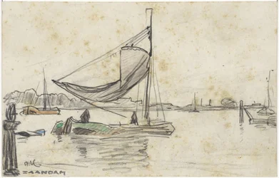 Navios à vela no Zaan perto de Zaandam