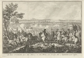 Alívio de Turim, 1706 A cidade de Turim, profanada pelo Duque e Príncipe de Saboia em 7 de setembro de 1706 (título no objeto)
