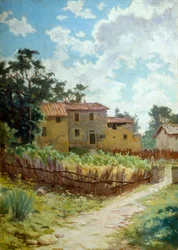 Paisagem Toscana por Adolfo Belimbau (1845-1938), óleo sobre tela, 44x31 cm