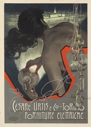Cartaz publicitário produzido para a empresa italiana de fornecimentos de iluminação Cesare Urtis & Co., de Turim, 1889