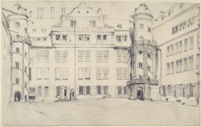 O lado oeste do grande pátio do castelo em Dresden