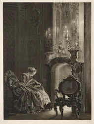 Ensaio sobre pedra com pincel e raspador: Woman Reading at the Fireside, 1851.