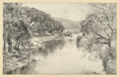 Paisagem fluvial com alameda