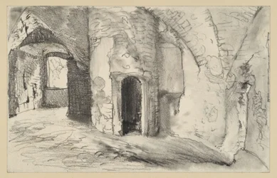Sala abobadada com entrada para a torre redonda