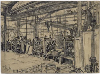 Pavilhão da fábrica de laminação de Königshütte. Estudo sobre «A fábrica de laminação de ferro. Ciclopes modernos»