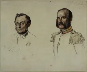 O conselheiro da corte E. Dohme, o conselheiro da corte Schulz. Estudo para a pintura "Coroação de Guilherme I em Königsberg"