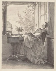 Costureira a dormir junto à janela (Emilia, irmã de Menzel, mais tarde senhora Krigar).