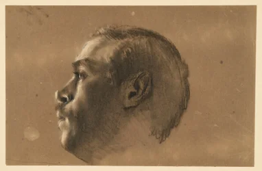 Cabeça masculina de perfil para a esquerda. Estudo de modelo para «Frederico e os seus em Hochkirch»