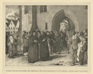 A 31 de outubro de 1517, Martinho Lutero mandou afixar as suas 95 teses contra as indulgências na igreja do castelo de Wittenberg