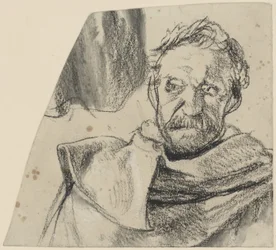 Oficial de casaco, sem chapéu, retrato de busto de frente. Esboço para o quadro inacabado «Discurso de Frederico II aos seus generais antes da batalha de Leuthen»