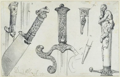 Faca de pastoreio do final do século XVI, espada de caça da primeira metade do século XVII e a faca de caça «Permoser» do início do século XVIII, Museu Histórico, Dresden
