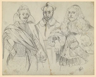 Dois dignitários de 1620 e 1660, com um cardeal ao centro. Cópias de representações históricas