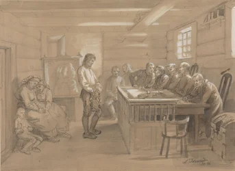 Uma cena de tribunal no campo