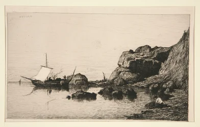 Barco de pescadores a chamar nas rochas de Collioure (Pirenéus Orientais)
