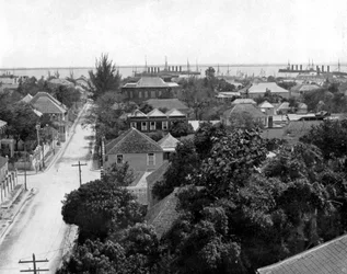 Duke Street e o porto, Kingston, Jamaica, c1905