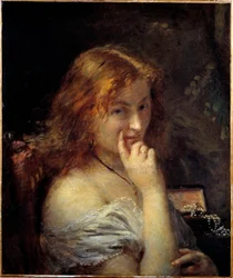 Jovem Mulher Tem Sua Pintura Sanitária por Adolphe Cals (1810-1880) 1876 Sol. 0,55x0,45 m Paris, musee d