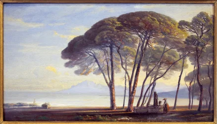 A propriedade é Juan Les Pins (Juan-Les-Pins). Pintura de Adolphe Fioupou (1824-1899), óleo sobre madeira