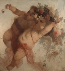 Amo músico, fragmento da decoração do Eldorado Pintura de Adolphe Monticelli (1824-1886) Dim 100x90 cm Musee Grobet-Labadie