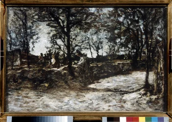 Campo. Fontainebleau. Pintura de Adolphe Thomas Joseph Monticelli (1824-1886). Óleo sobre tela. Impressionismo. Tamanho: 39x60cm. Museu Pushkin, Moscou