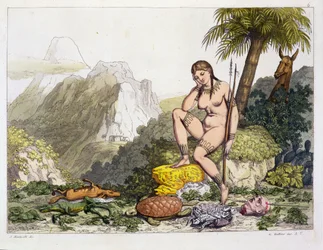 Mulher indiana sul-americana, gravada por Gallo Gallina (1796-1874) (gravura a cores)