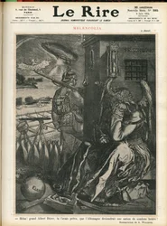 Ilustração de Adolphe dit Willette (1857-1926) para a capa do Le Lire, 06/06/14 - "Helas, grande Albert Durer, você tinha previsto que a Alemanha se tornaria um país de brutalidade negra! "- Melancolia - Guerra, Alemanha Prússia - Durer