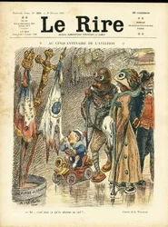 Ilustração de Adolphe dit Willette (1857-1926) para a capa de Le Rire, 26/02/10 - No cinquentenário da aviação - Aviação, Moda, Chapéu, Catástrofes de Acidentes
