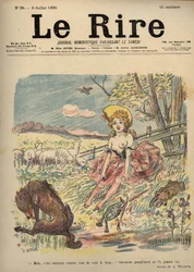 Capuchinho Vermelho - pastora em topless, Capuchinho Vermelho - Mas é divertido ver o lobo...! Provavelmente a avó nunca o viu. Desenho de A. Willette para Le Rire, número 35, 6 de julho