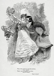 Dois amantes: «Vem trocar as nossas almas num beijo!» Ilustração de Willette para o poema de Victor Hugo «L