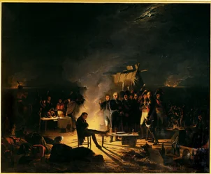 O acampamento de Napoleão no campo de batalha de Wagramnuit, de 5 a 6 de julho de 1809 ... (pintura sobre tela)
