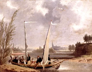 Louis-Philippe e a sua família num barco em Neuilly
