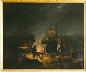 Napoleão no seu acampamento no campo de batalha de Wagram ... (pintura sobre tela)