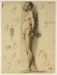 Desenho de vida de um homem barbudo (giz sobre papel)