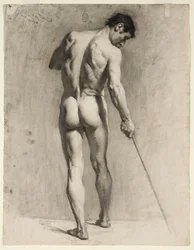 Estudo de figura de um nu masculino com bengala, c. 1910-12