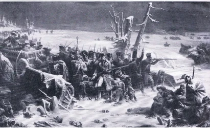 Marechal Ney suprimentando a retaguarda durante o retiro de Moscou, ilustração de Landmarks in European History publicada pela Gresham Publishing Co, c.1920 (litho)
