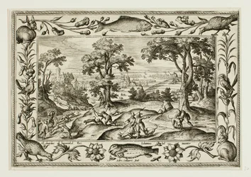 Caça à lebre, de Paisagens com cenas do Antigo e do Novo Testamento e cenas de caça
