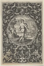 Juno em uma moldura decorativa com grotescos, do Julgamento de Paris, ca. 1580-..., c1580-1600.