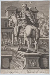 Ilustração 2: estátua equestre de Augusto, segurando um globo e vista por trás, com ..., ca. 1587-89.