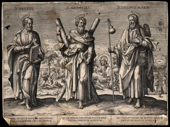 São Pedro Apóstolo, Santo André Apóstolo e São Tiago Maior. Gravura.