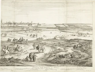 Vista de Bethune (folha direita) Veuë de la Ville de Bethune en Artois (título no objeto)