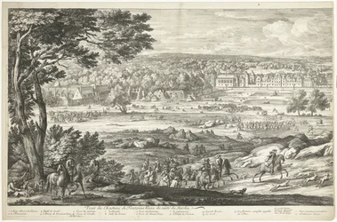 Vista do castelo de Fontainebleau (página da esquerda)
Veuë du Chasteau de Fontainebleau du costé du Jardin (título sobre o objecto)